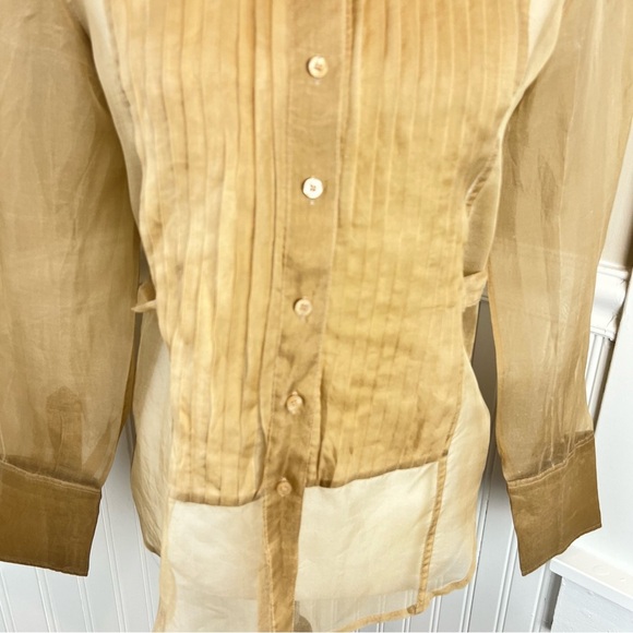 Ideology Vintage 100% Silk Gold Sheer Pintuck Button-Down Blouse - Small - Flaw - Picture 9 of 12